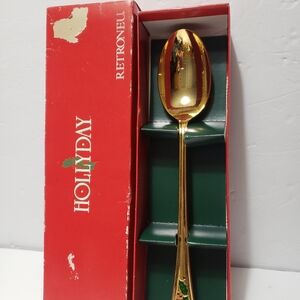 NEW! RETRONEU Holliday 24K Gold Plate Christmas Flatware Stuffing Spoon 13"